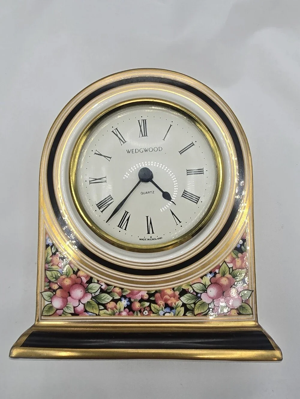 Wedgwood Clio Bone China Quartz Mantel Clock Made in England Vintage Floral